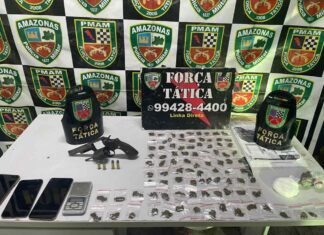 No bairro União, PMAM detêm cinco homens com artefatos explosivos, drogas e arma de fogo