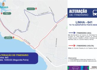 Itinerário da linha 641 será alterado a partir desta segunda-feira, 14/3