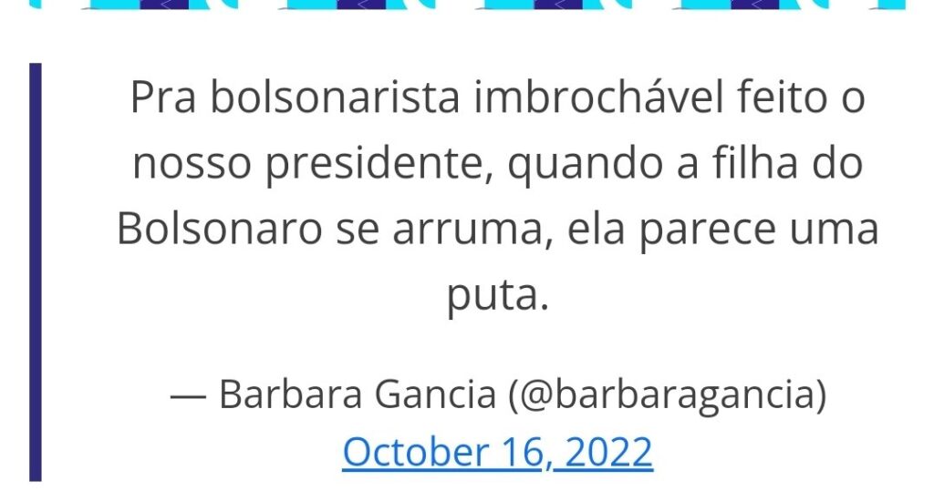 Barbara Gancia ataca filha de Bolsonaro de 11 anos: parece uma p