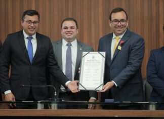 Wilson Lima destaca importância da defesa da ZFM durante entrega da medalha Ruy Araújo a Jorge José Júnior