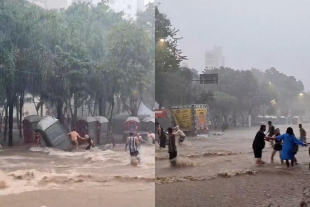 Temporal causa enxurrada, arrasta banheiros químicos e expulsa foliões
