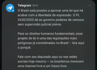 Telegram dispara mensagens contra PL das Fake News e diz que projeto “acaba com liberdade de expressão”
