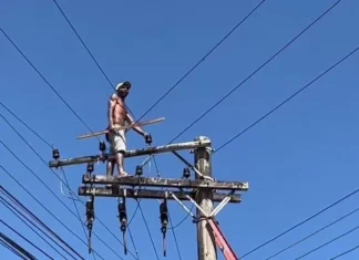 Homem sobe em poste de 10 metros de altura para fugir da PM, vira a noite e deixa centenas de moradores sem energia elétrica