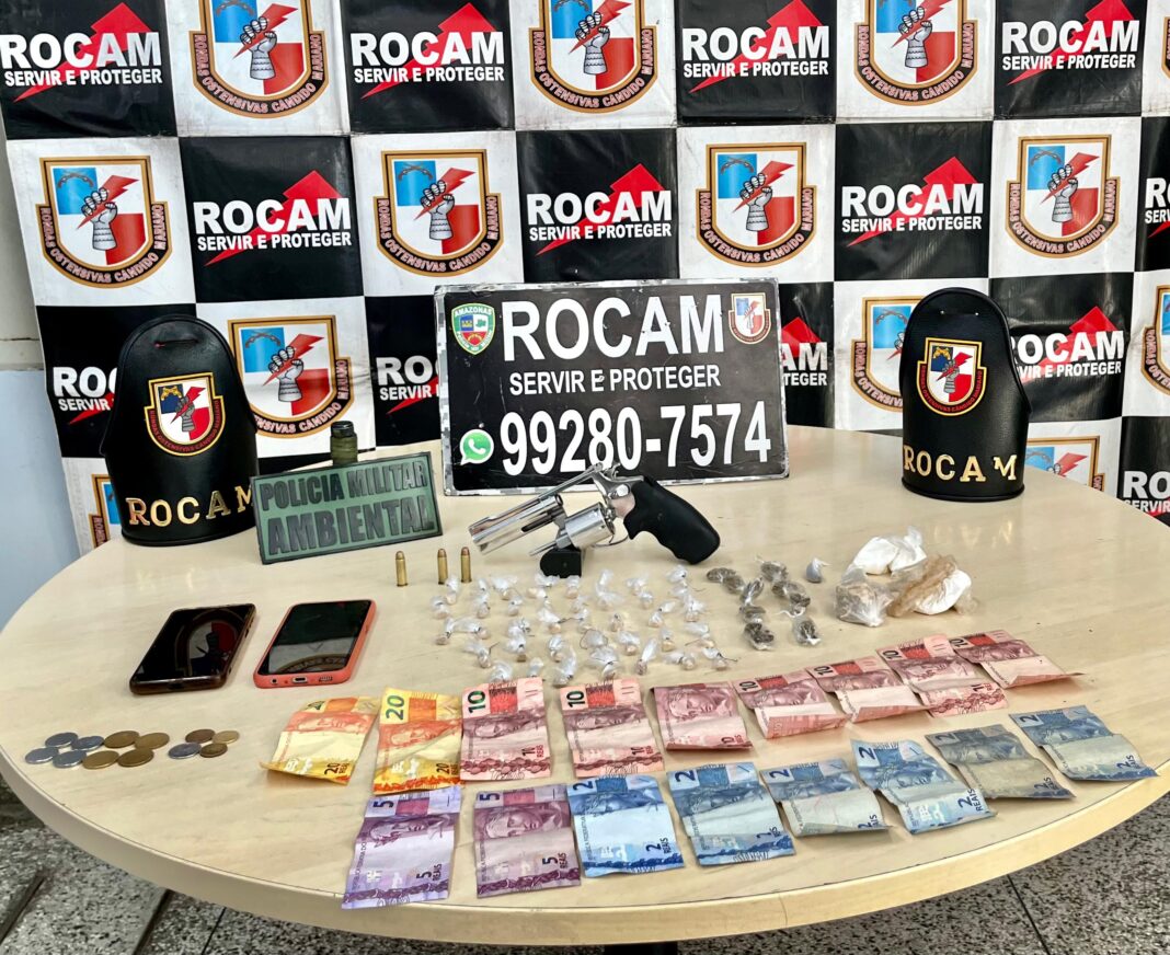 PMAM_ROCAM E AMBIENTAL PRENDE CASAL POR TRAFICO E ARMA DE FOGO NO TARUMÃ_FOTO_DIVULGAÇÃO_PMAM