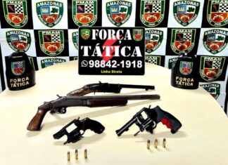 Polícia Militar do Amazonas apreendeu cinco armas de fogo durante patrulhamento na zona sul