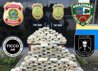 No município de Barcelos, PMAM e PF apreendem mais de 160 quilos de entorpecentes e embarcação
