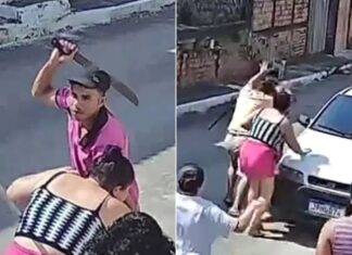 Vídeo forte: Homem ataca irmão com facão e agredi mãe.