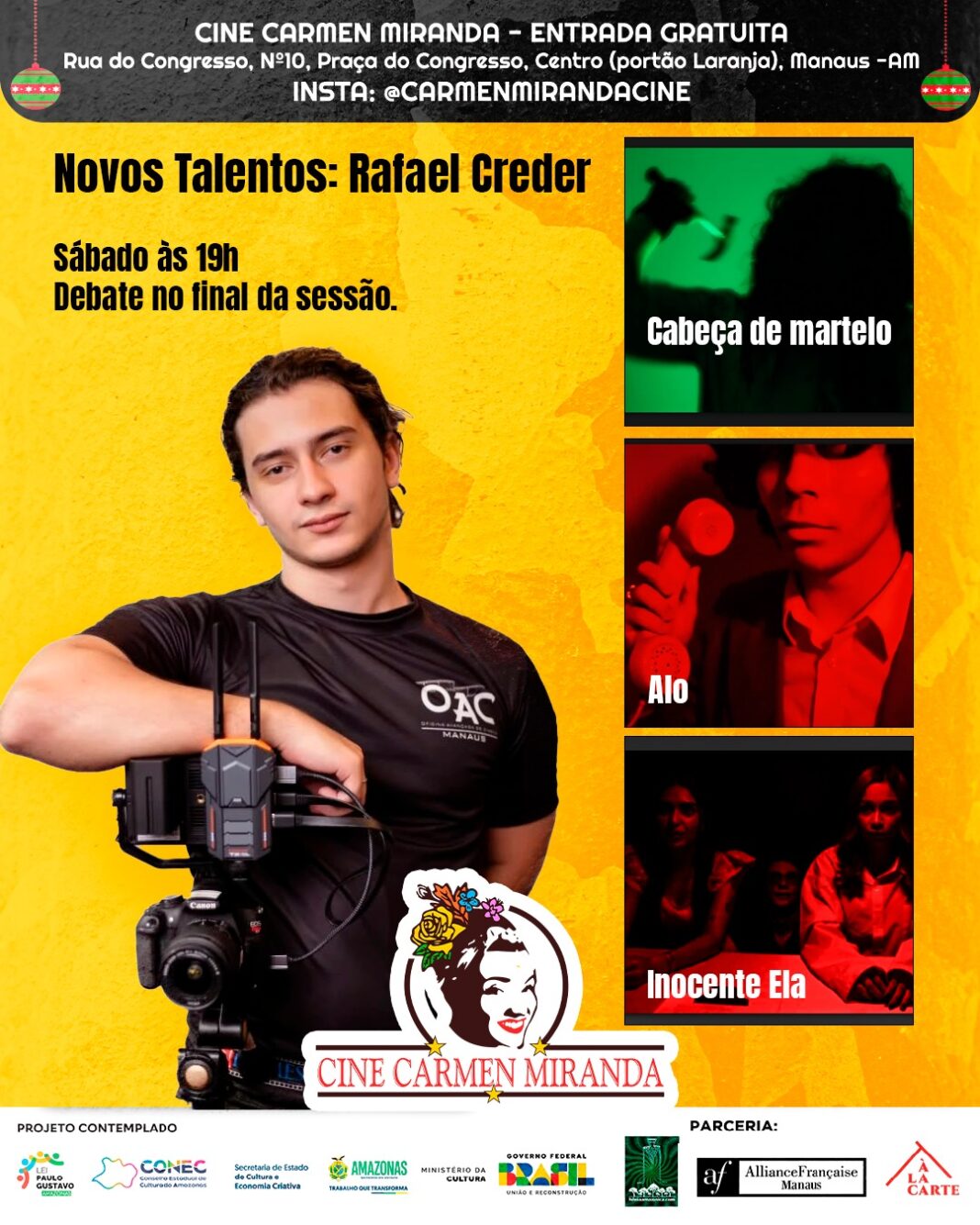 Cultura_Novos Talentos Rafael Creder Cine Carmen Miranda_Divulgação