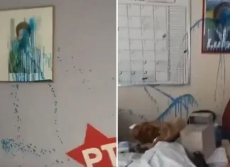 Sede do PT é invadida e marginais artistas tentam melhorar os quadros de Dilma e Lula