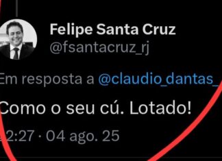 A fala polêmica do ex-presidente da OAB-BR, o advogado Felipe Santa Cruz nas redes sociais, incluindo um “CÚ” com acento agudo
