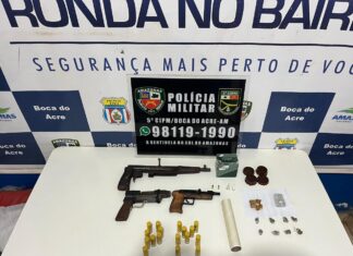 Em Boca do Acre, Polícia Militar do Amazonas apreende armas caseiras, munições e drogas