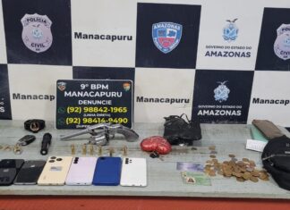 Em Manacapuru, Polícia Militar do Amazonas prende trio suspeito de envolvimento em roubo e recupera seis celulares