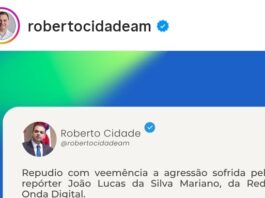 Governador interino, Roberto Cidade, divulga nota de repúdio contra agressão sofrida pelo repórter João Lucas.