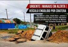 URGENTE: Veículo é “engolido” por cratera na Zona Norte de Manaus