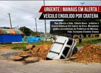 URGENTE: Veículo é “engolido” por cratera na Zona Norte de Manaus